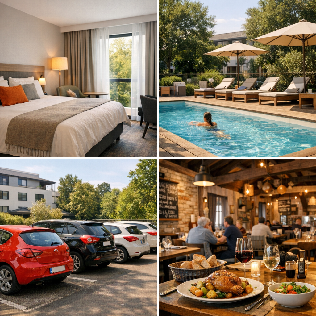 Services de l’hôtel&nbsp;: chambres, piscine, parking et restaurant La Basse-Cour
