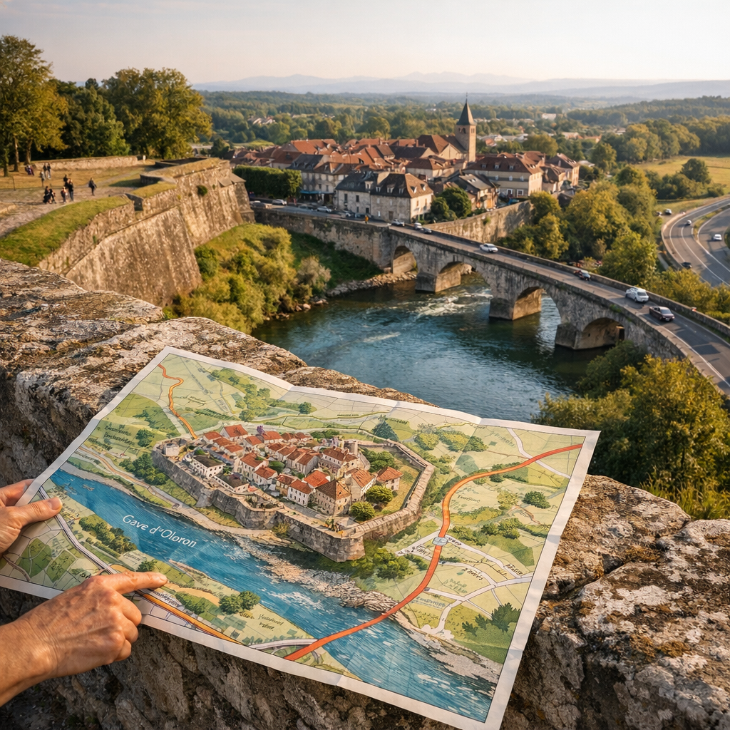 Carte de Navarrenx&nbsp;: se repérer entre remparts, gave d’Oloron et routes du 64