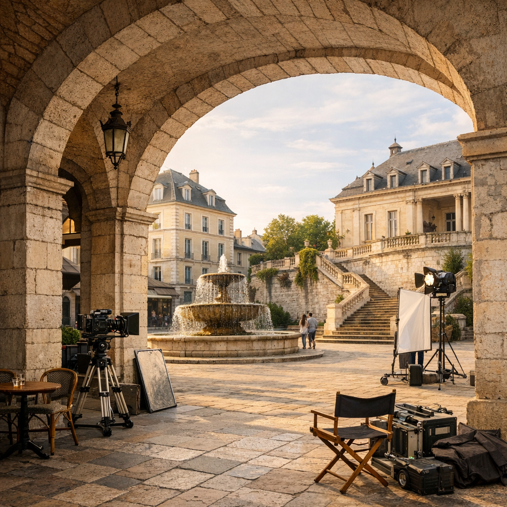 Bâtiments remarquables et décors&nbsp;: arcades, volumes et lieux de tournage
